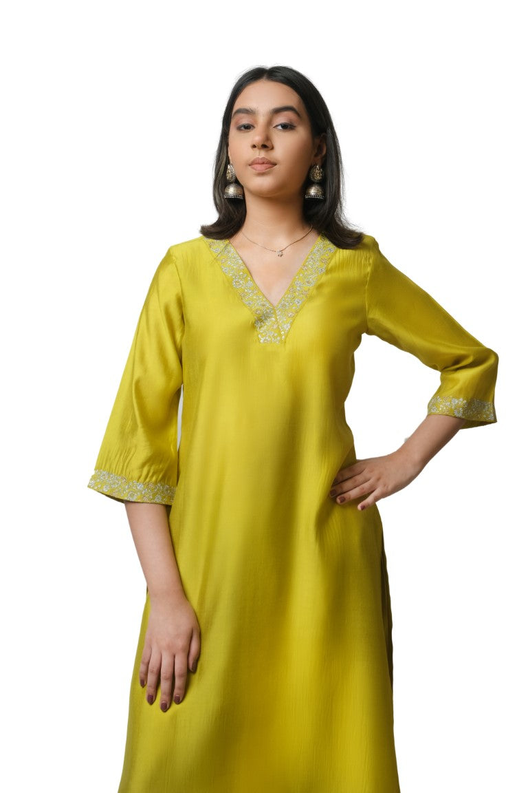 Lime Green Silk Kurta Set