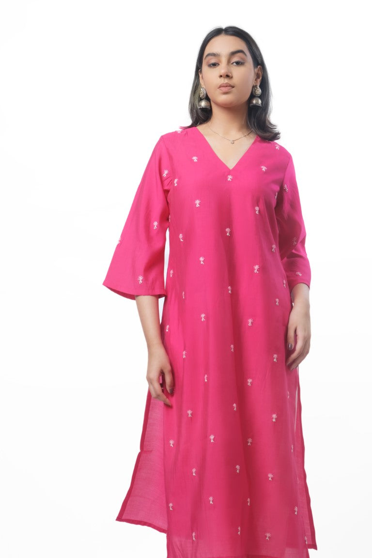 Pink Silk Kurta Set with Handwork Butta