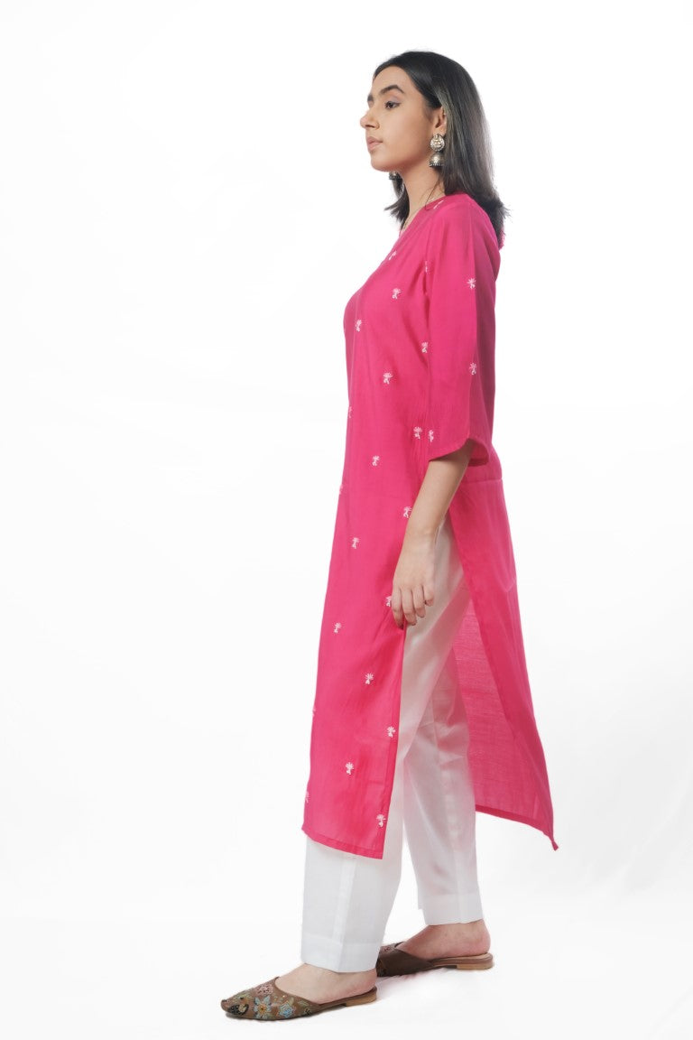 Pink Silk Kurta Set with Handwork Butta