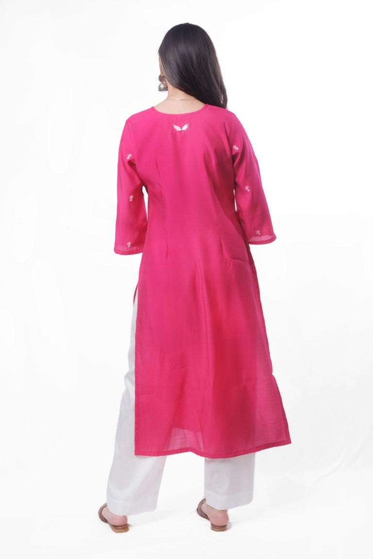 Pink Silk Kurta Set with Handwork Butta