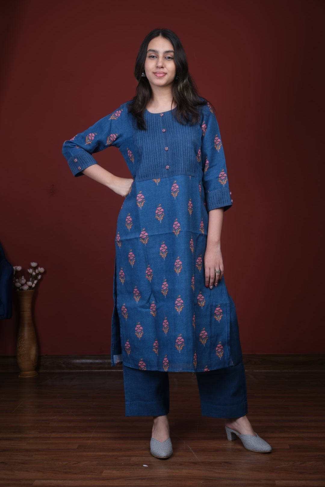 Blue Cotton Linen Kurta Set