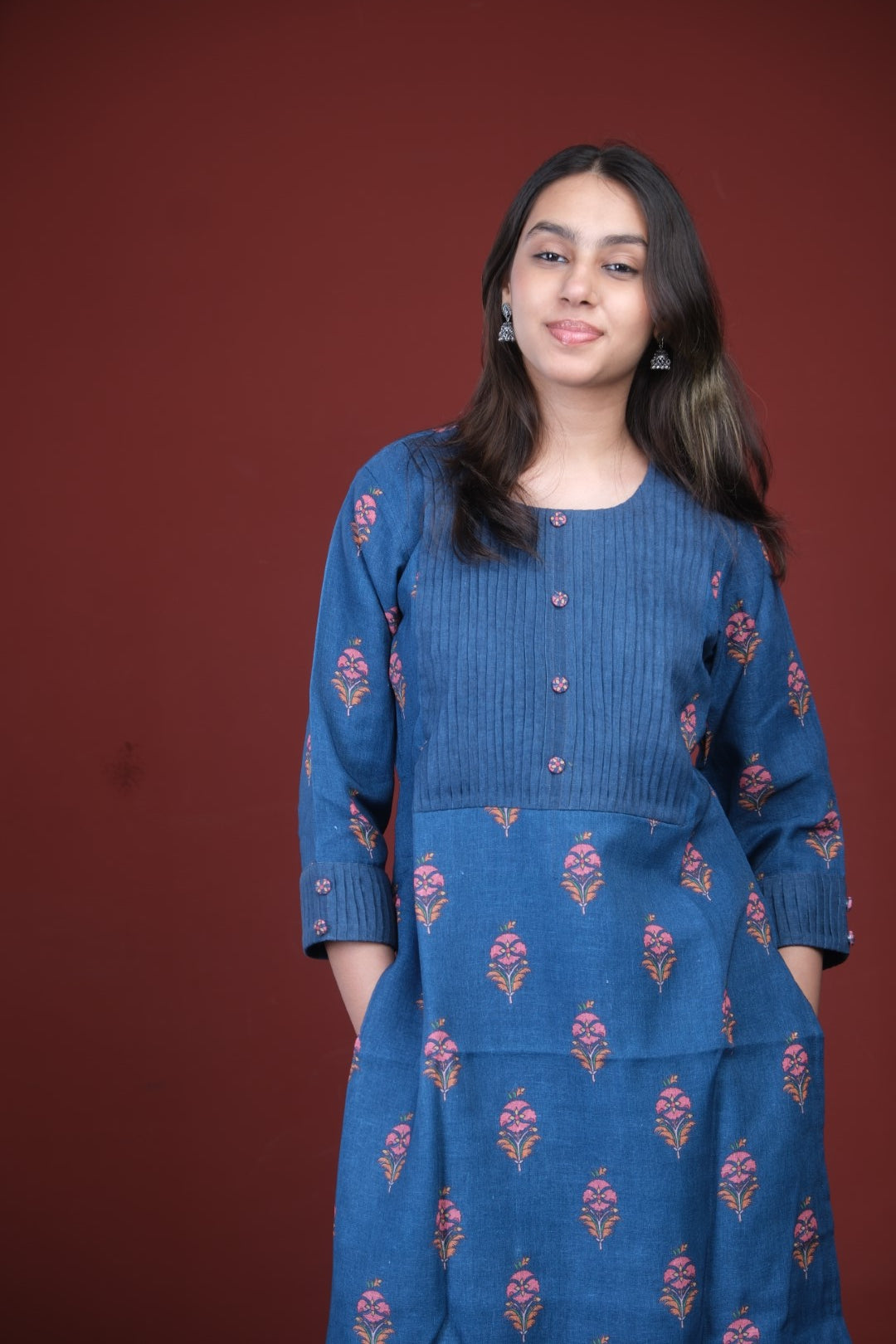 Blue Cotton Linen Kurta Set