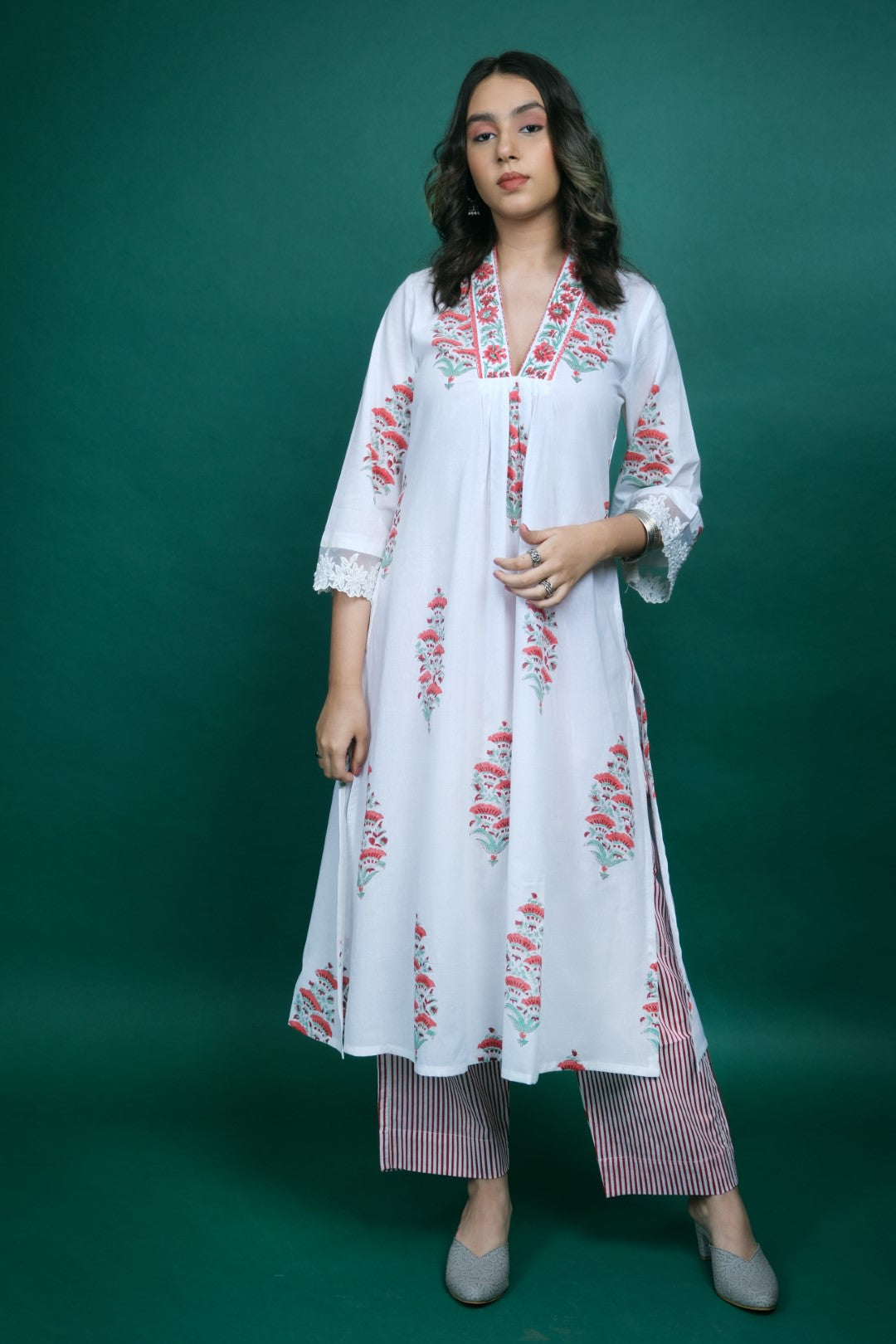 White Jaipur Cotton Kurta Set