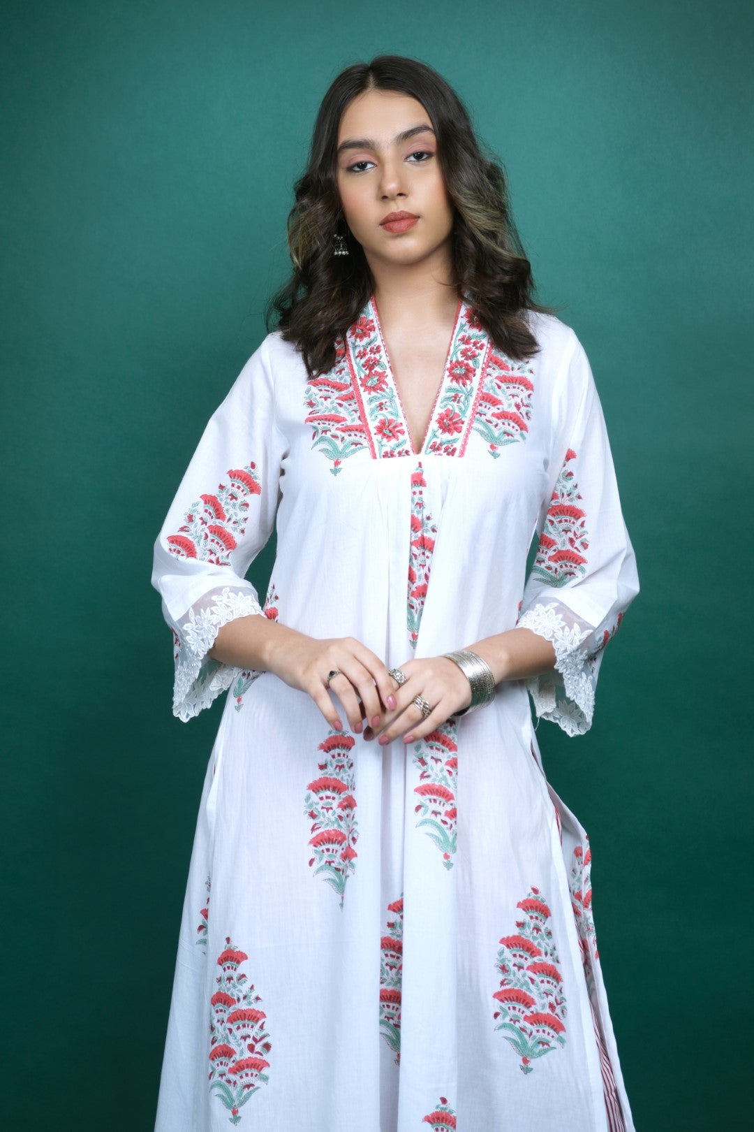 White Jaipur Cotton Kurta Set