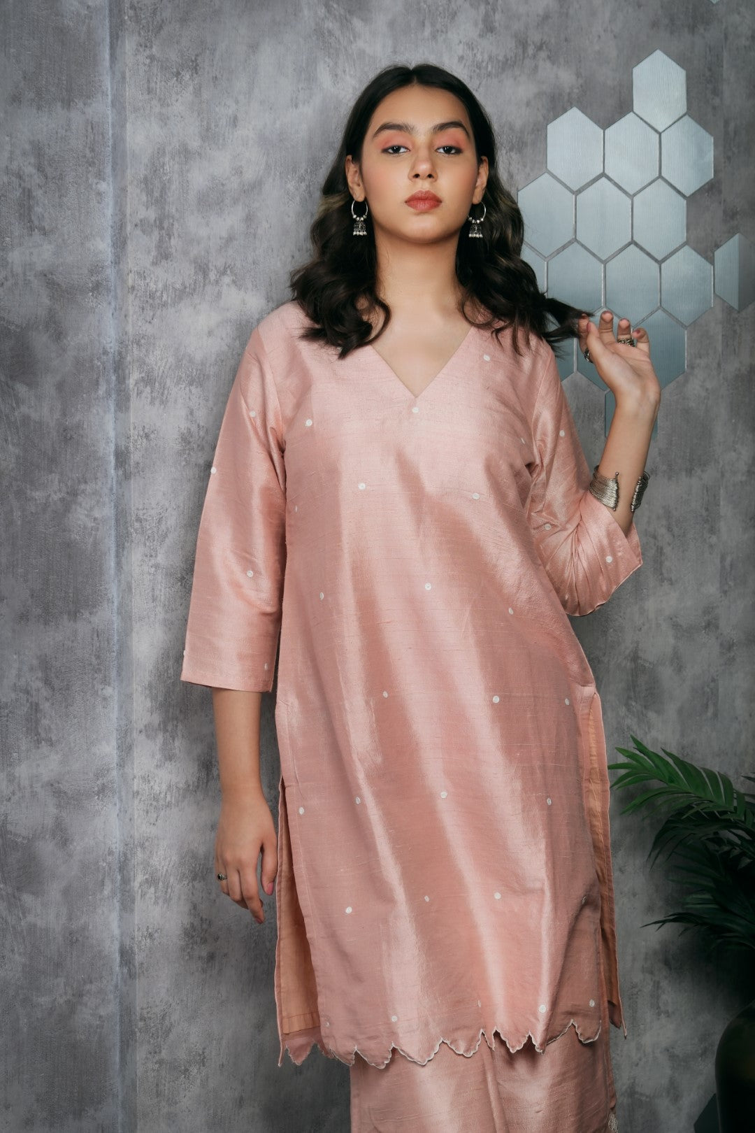 Light Pink Pure Raw Silk Sharara set with Cord Cut Work